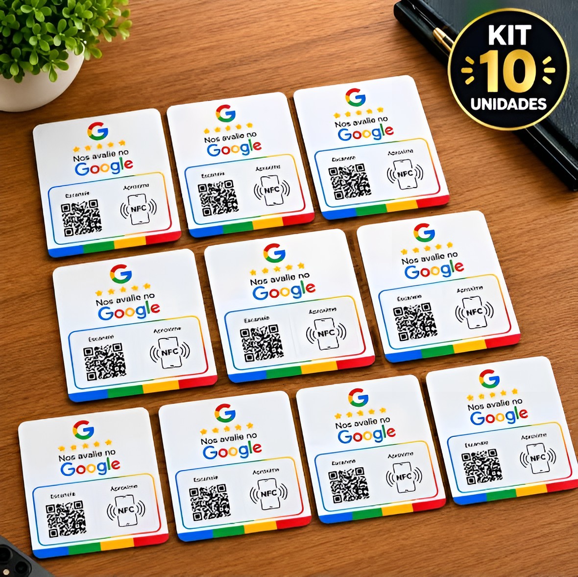 Kit com 10 plaquinhas brancas Google com QR Code e NFC